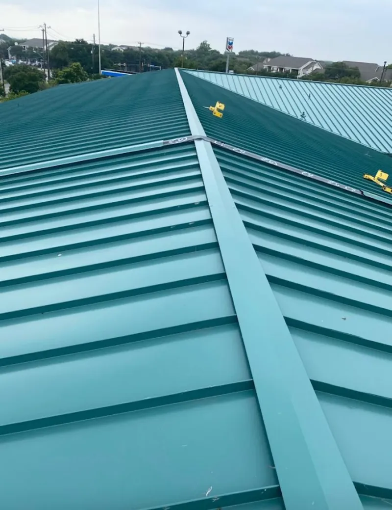 Green commercial metal roof ridge and valley for Metal Roof Repair in Yucaipa